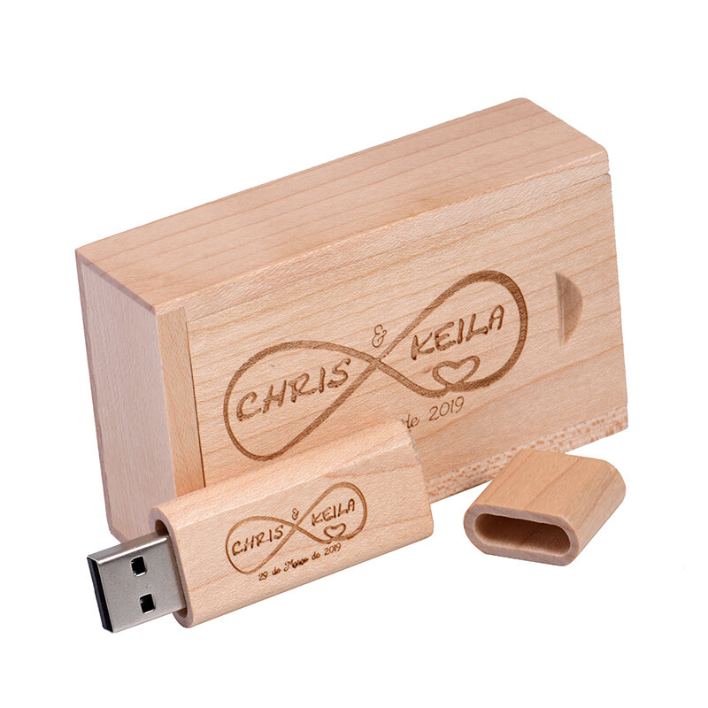 Wooden Box + USB Flash Drive 128GB Free Custom LOGO Pen Drive 64GB Wedding Memory Stick 32GB Volume Sales U Disk 16GB 08GB 04GB