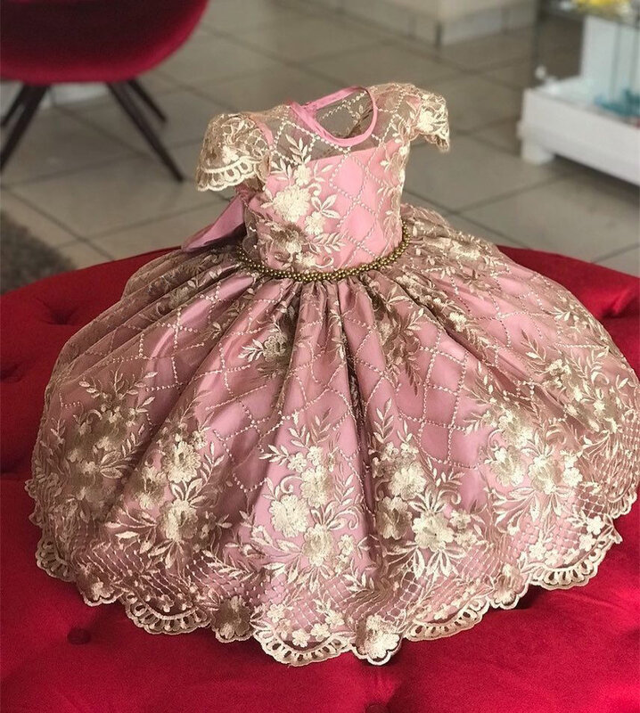 Vestido de princesa infantil feminino, vestido de baile para casamento e festas