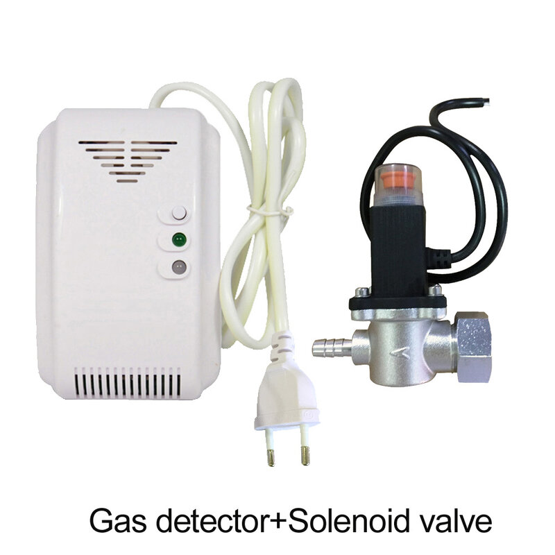 Alarma de fugas de Gas Combustible independiente, Detector de seguridad para cocina, Sensor de fugas de Gas Natural, válvula magnética solenoide, 110-220V de CA