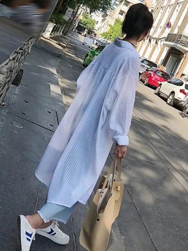 Длинная белая рубашка для женщин, Новинка лета 2020, свободная повседневная универсальная женская верхняя одежда с длинным рукавом, пальто, т...