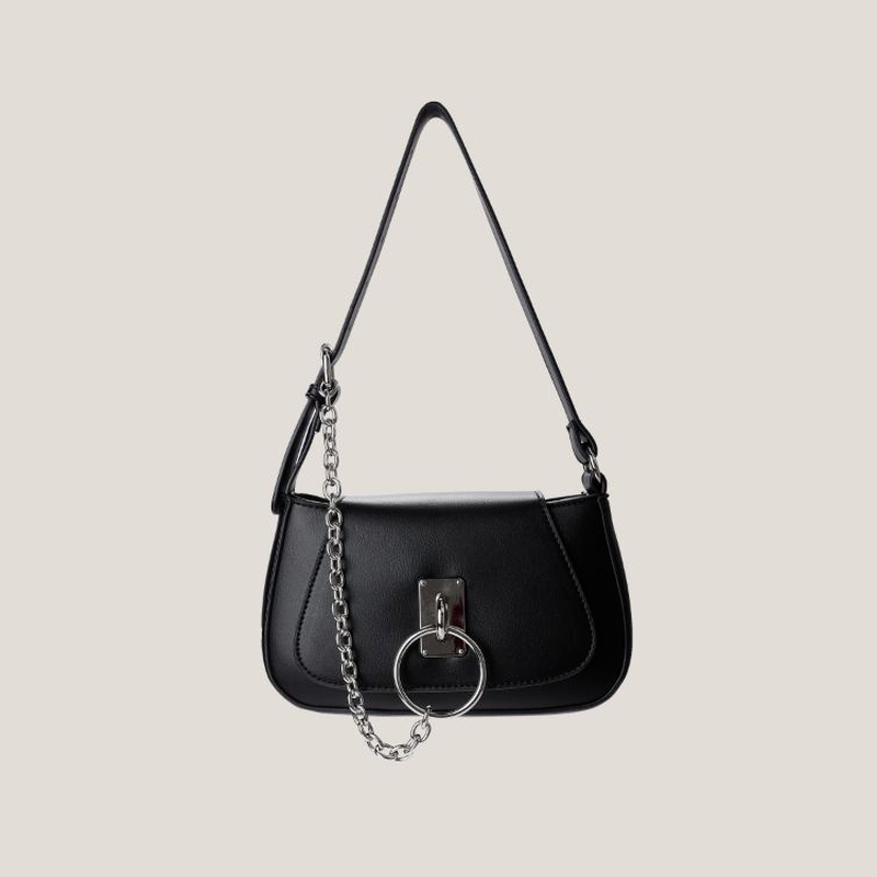 Trendy Moto Biker Style Shoulder Bags For Women 2022 Cool Solid PU Leather Underarm Chain Ring Bag Can Crossbody Handbags