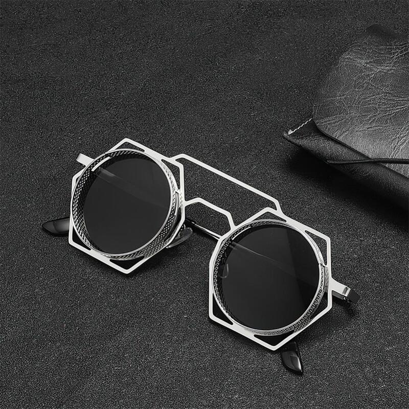 Redondo steampunk óculos de sol moda punk metal em forma especial vintage rap hip-hop Anti-UV400 óculos de sol