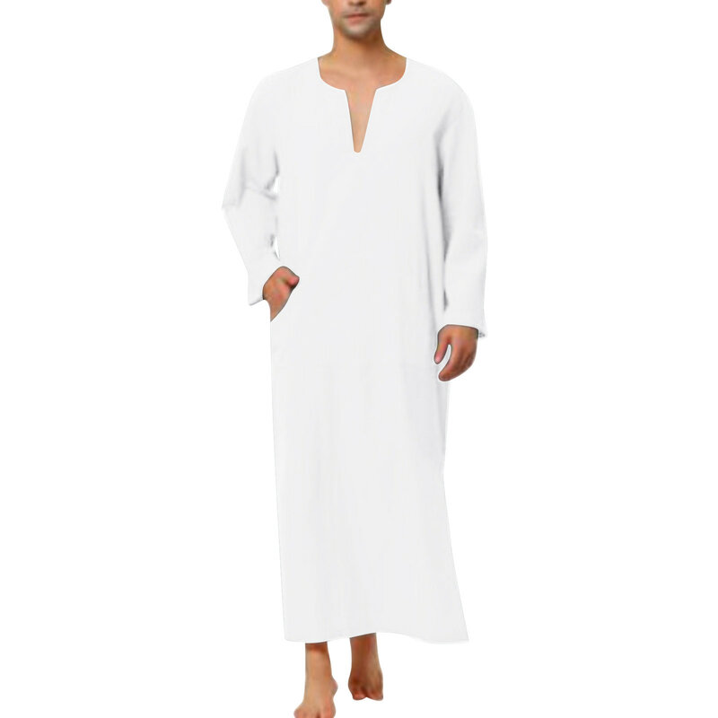 Mens Arábia Muçulmana Casual Manga Longa Bolso Camisa Robe Solto Robe Muçulmano Sólido com Camisa Dos Homens T Shirt 3xlt