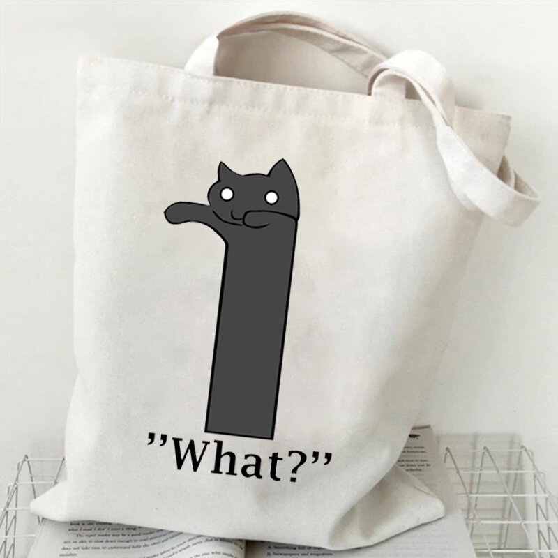 ママのための猫のプリントが施されたキャンバスバッグ,カジュアルな原宿スタイルのショッピングバッグ