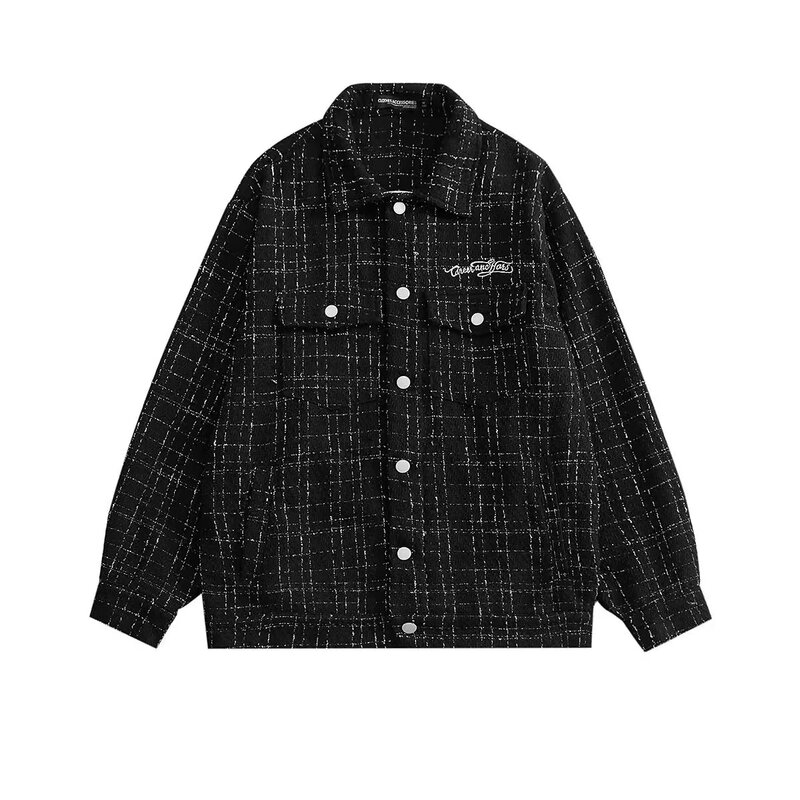 2022 frauen Shirt Plaid Stickerei Herbst Jacke 3XL Oversize Paar Koreanische Stil Langarm Mantel Tweed Shirt Outwear Weibliche Y2K