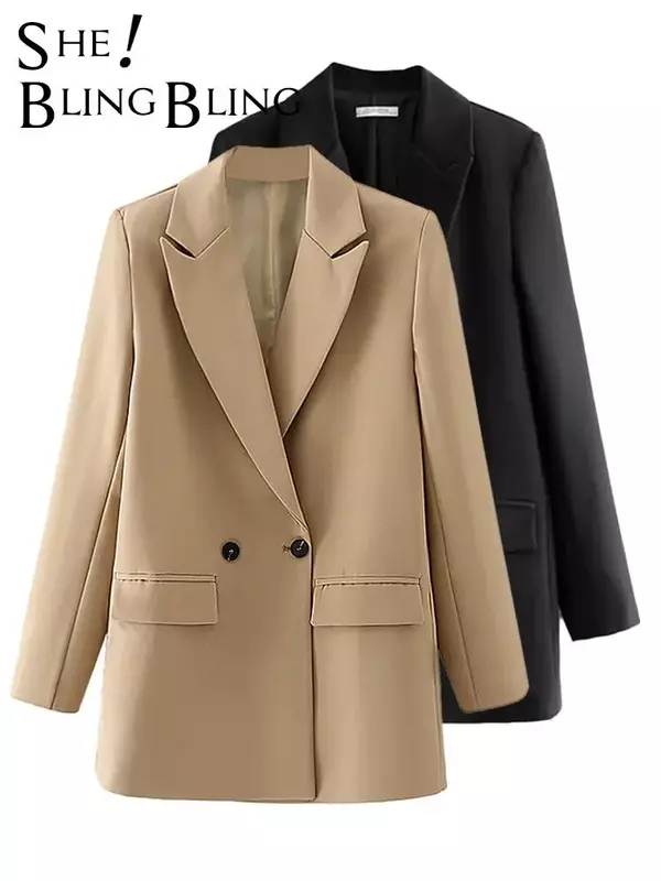 Woman 2022 Casual Traf Coats Elegant Fashion Office Lady Loose Blazers Two Buttons Female Long Jackets Outwear