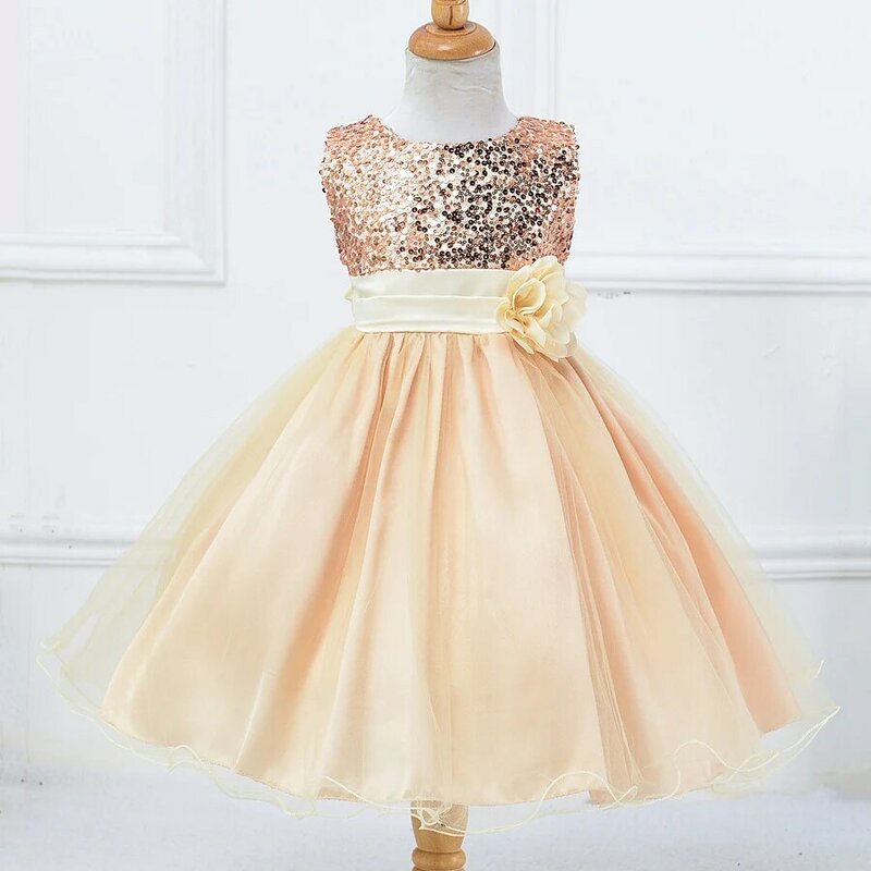 فستان أميرة مزين بالترتر للفتيات من سن 3 إلى 14 عامًا ، جودة عالية ، ملابس حفلات للأطفال ، 9 ألوان
