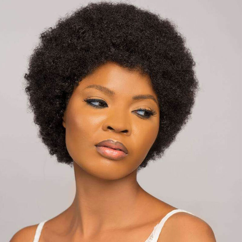 Dreamdiana curto afro encaracolado cabelo humano máquina cheia perucas para preto mulher 150% densidade curto pixie corte peruca perucas na liquidação