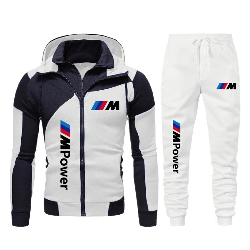 BMW M-Ropa deportiva de 2 piezas para hombre, Sudadera con capucha y pantalones, chándal con cremallera, SuitS-3XL para correr