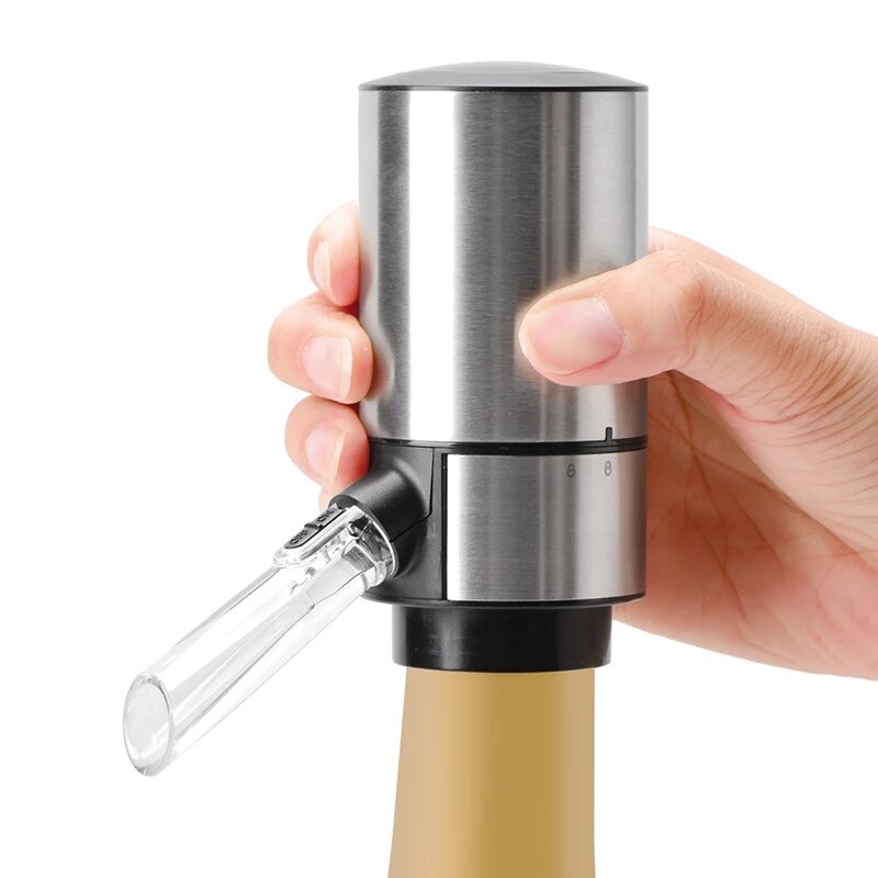 Electric Whiskey Decanter Stainless Steel Wine Liquor Dispenser 2In1 Battery Powered Aerator Auto Pourer Kitchen Bar Accessory