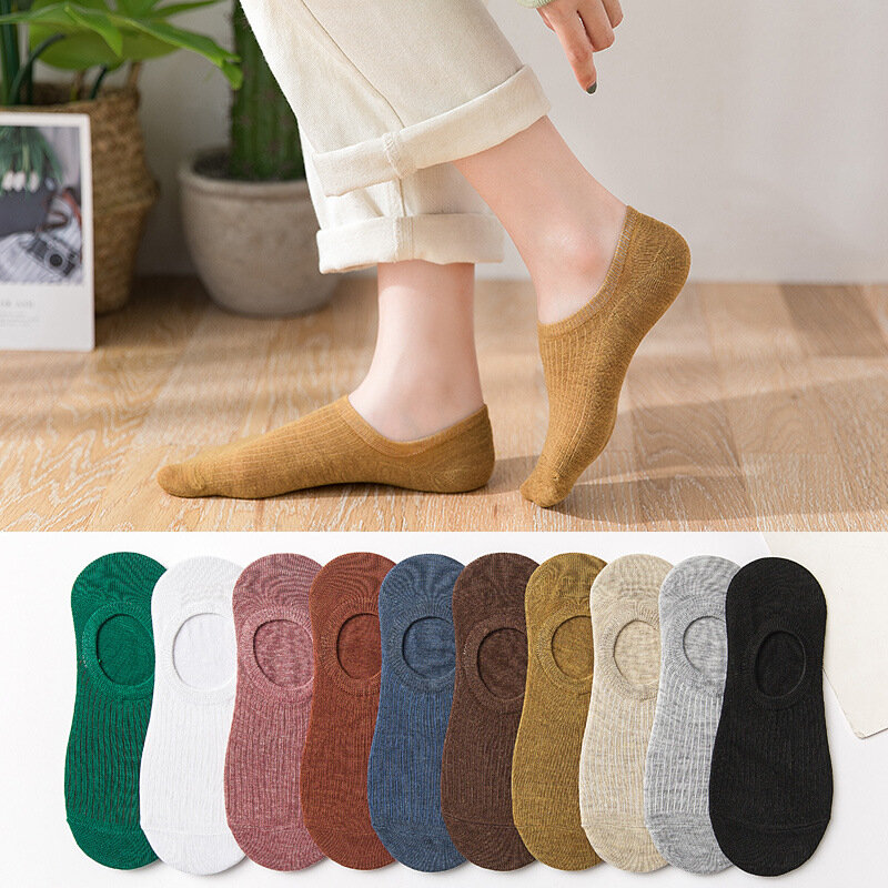 1 Pair Women Cotton Invisible Ankle Boat Socks Non-slip Summer Candy Color Silicone Short Breathable Casual Low Cut Indoor Sock