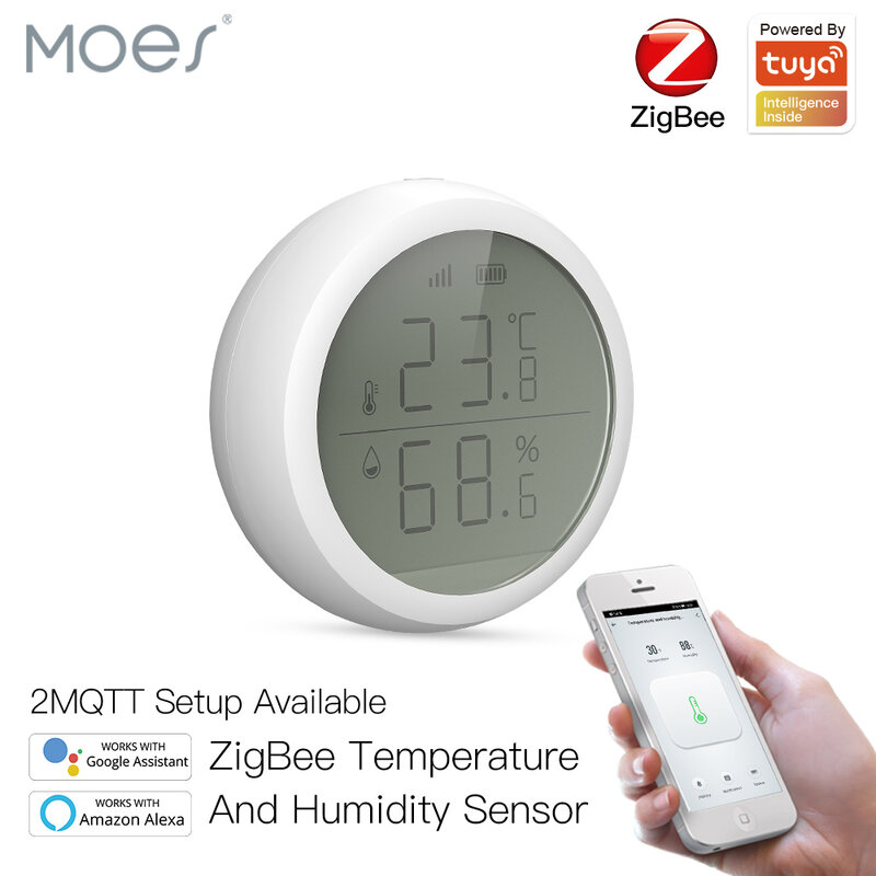 Sensor inteligente de temperatura y humedad, dispositivo con pantalla LCD, funciona con batería, funciona con la aplicación Smart Life, Alexa y Google Home, Tuya, ZigBee