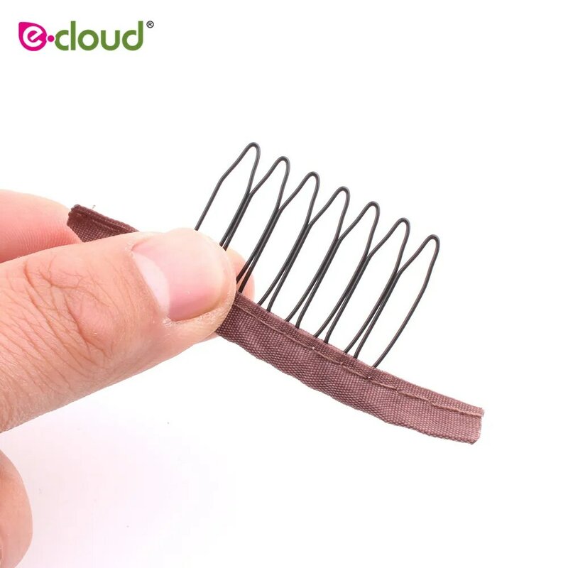 50Pcs/Bag Brown Wig Comb With Polyster Cloth 7 Teeth Wig Accessories Clip in Human Hair Extensions Wholesale Lace Wig Clips