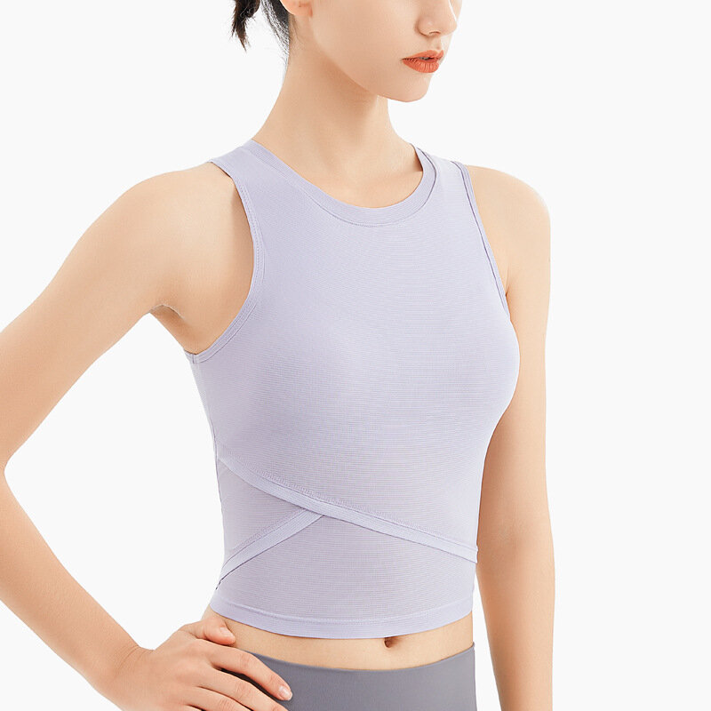 Yoga women with chest pads breathable shock-proof running jacket beautiful back speed-drying fitness clothes sleeveless t-shirt