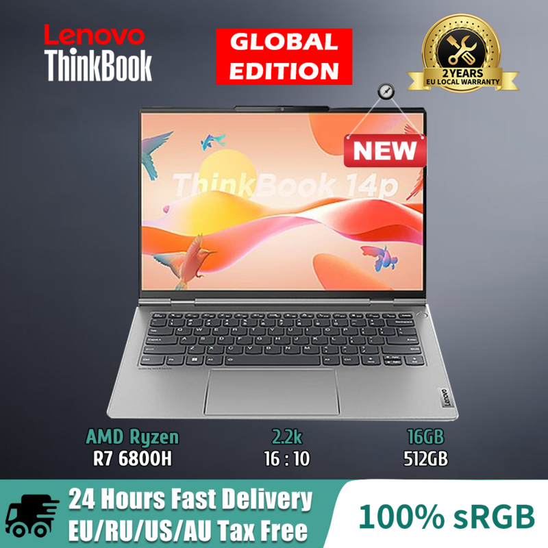 Lenovo-ThinkBook 14p R7 6800H AMD Radeon 680M 16GB, LPDDR5/512GB SSD 2.2K 매트 스크린 (100% sRGB) 라이젠 노트북 PC