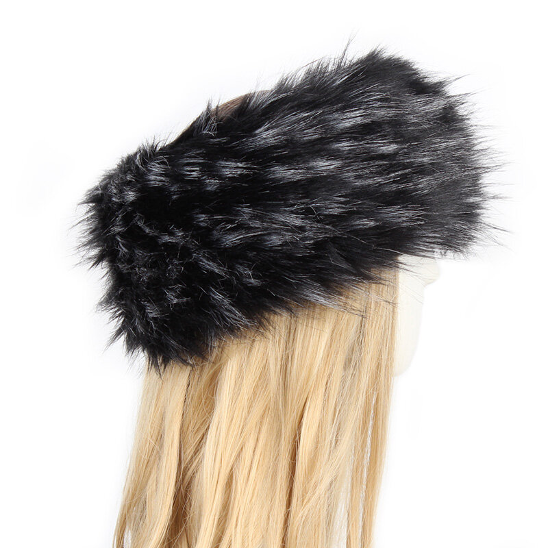 Inverno grosso macio bandana para mulheres homens de pele hairband russo peludo earmuffs elástico turbante largo headwear chapéu de esqui acessórios