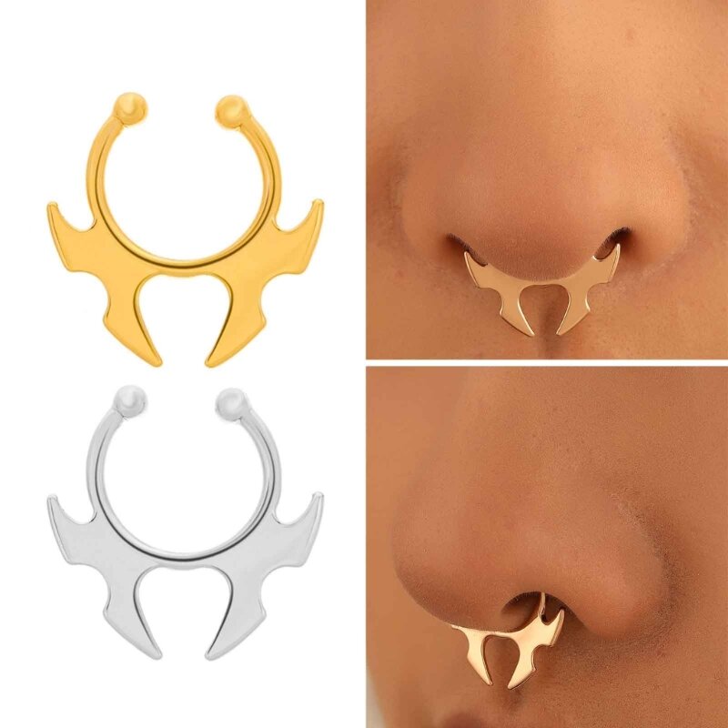 U-shaped chifre nariz clip punk geométrica bat nariz anel piercing corpo jóias não perfurado nariz cartilagem anel fácil uso
