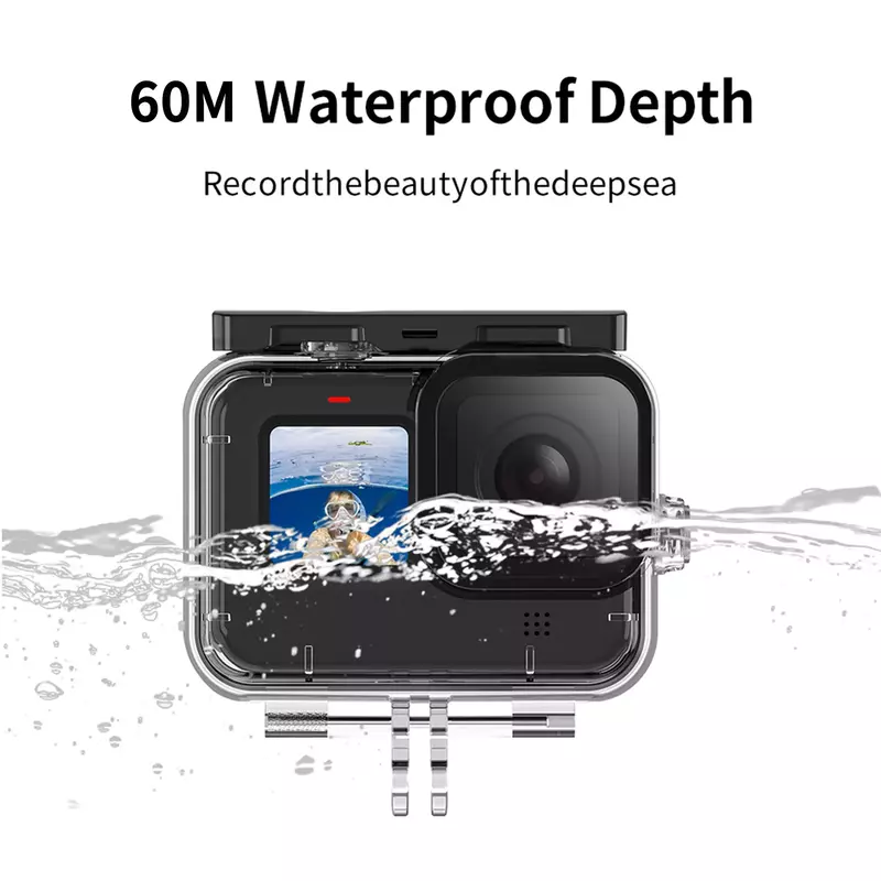 TELESIN-funda impermeable para cámara GoPro Hero 9 10, carcasa de cristal templado subacuática para lente de buceo, Accesorios Negros, 60M
