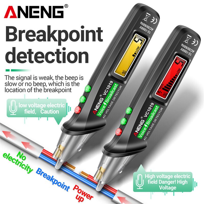 ANENG VC1019 Intelligent Voice Broadcast Tester Pen 12V-1000V Infrared Sensor Positioning Voltage Tester Electric Wire Detector