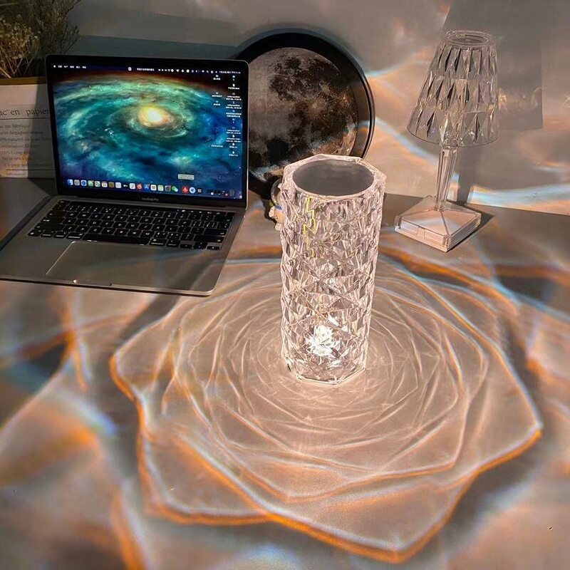 16 kolorów róża kryształowa lampa stołowa romantyczna diamentowa lampka nocna z USB Touch atmosfera LED lampa do sypialni biurko wystrój pokoju