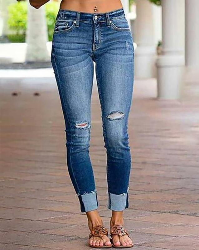 Рваные джинсовые повседневные брюки