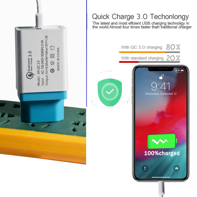 Caricabatterie USB Quick Charge 3.0 adattatore per caricabatterie da parete a ricarica rapida da 18W per telefoni Samsung Xiaomi Huawei caricabatterie da viaggio con spina ue/usa