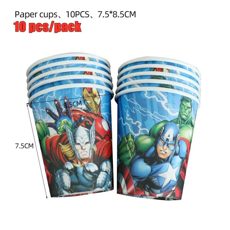 Disney Avengers เด็กชุดวันเกิดชุดถ้วยจาน Disposable Tableware ทารกฝักบัว Superhero Party ตกแต่งเด็กชุดอุปกรณ์