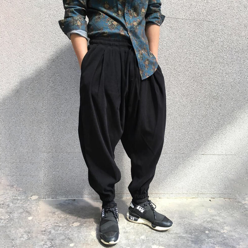 Pantaloni larghi da uomo di tendenza pantaloni sportivi Harem da uomo con cavallo basso Streetwear giapponese Harajuku High Street Retro Vintage Hip Hop
