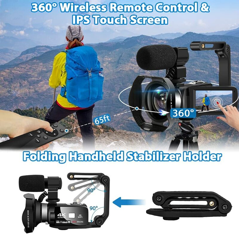 Kamera Video Digital dengan Mikrofon Profesional Camcorder 4K untuk Siaran Langsung WiFi Vloger Youtube Penglihatan Malam Fotografi 48MP