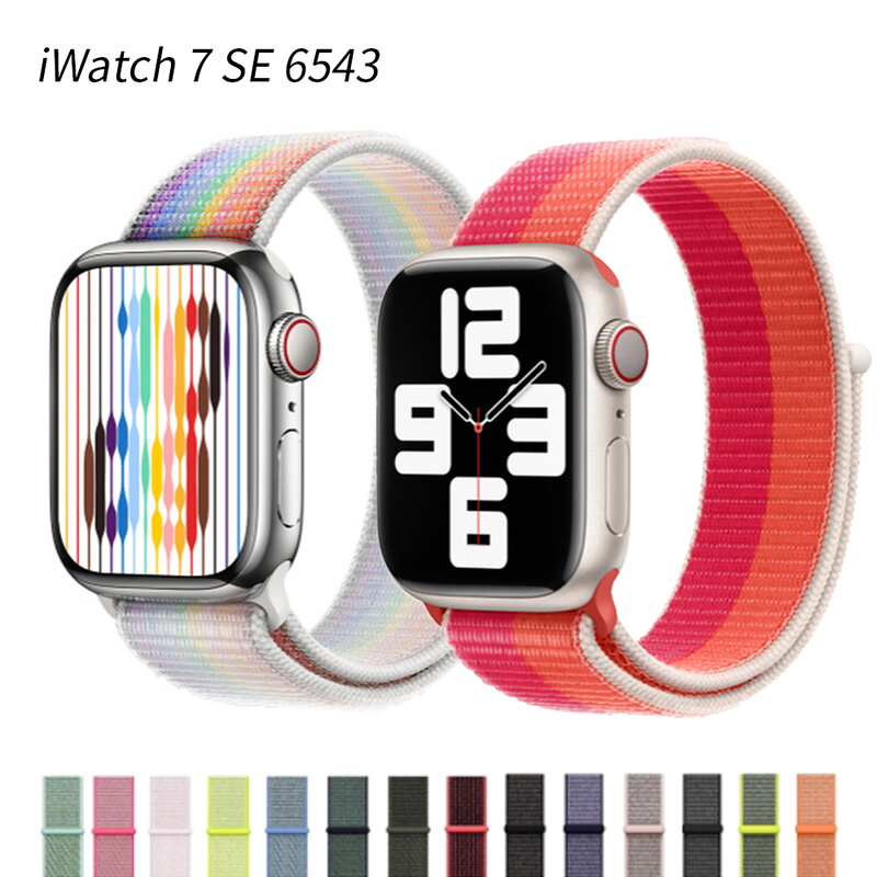 Bracelet en Nylon pour Apple watch, série 7, 45mm, 41mm, 44mm, 40mm, 42mm, 38mm, pour montre connectée, sport, boucle, iWatch 4