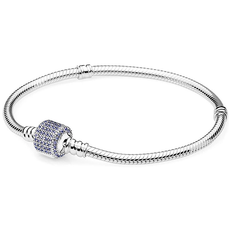 Gelang Rantai Ular Bintang Halo Tanda Tangan Logo Kepingan Salju Asli Cocok untuk Perhiasan Swakarya Pesona Manik Gelang Perak Sterling Pandora 925