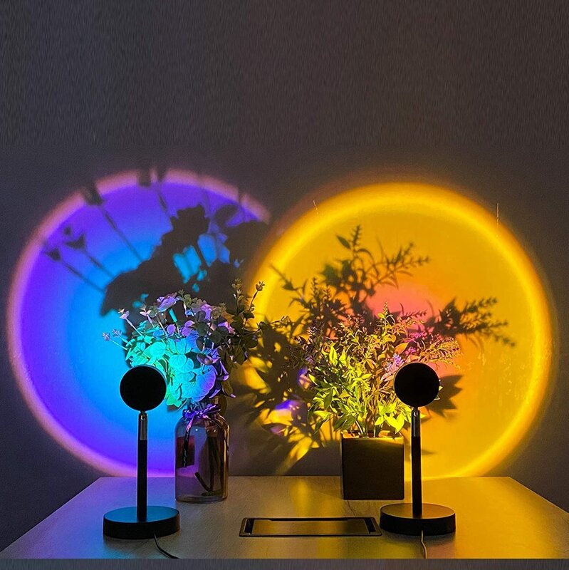 USB Sunset Lamp LED Rainbow Neon Warm Night Light Projector Photography Wall Atmosphere Lighting for Bedroom Home Room Decor