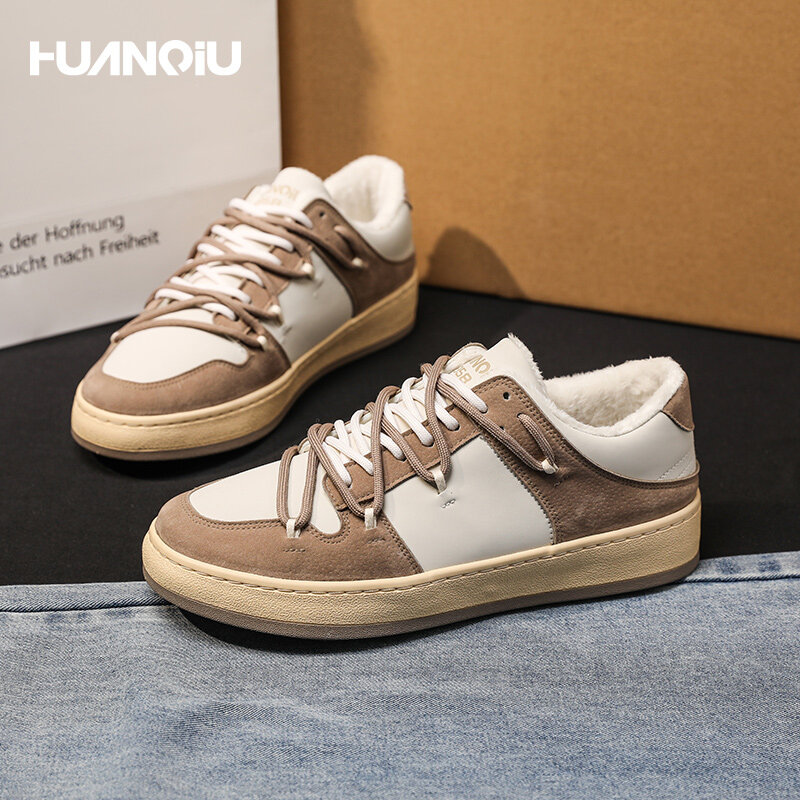 Кроссовки HUANQIU, дизайнерские, небольшие, белые, новые, плюшевые, для досуга, обувь для бега на шнуровке, 2021