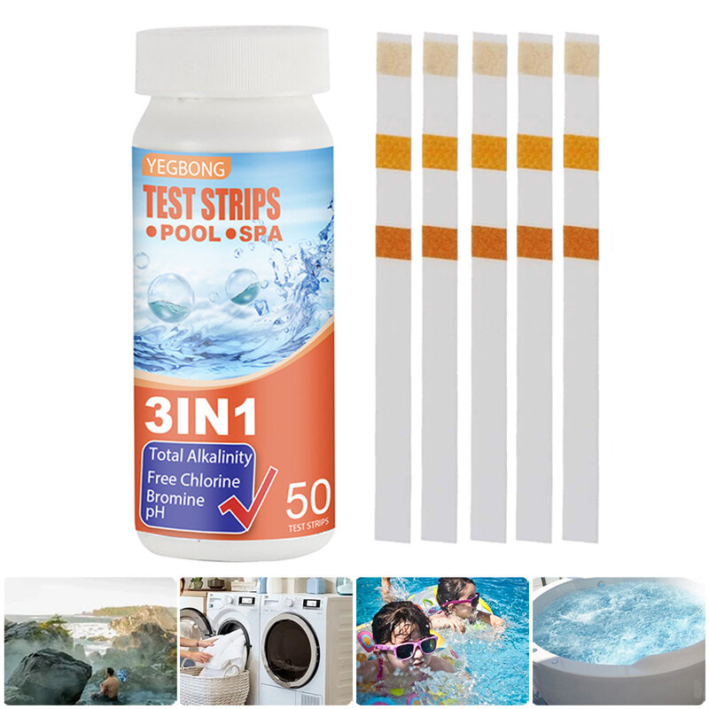 50pcs PH Test Strips 3 In 1 Pool Spa Hot Tub Water Test Strips For Swimming Pool Chlorine PH Test Paper Outdoor Garden Tool
