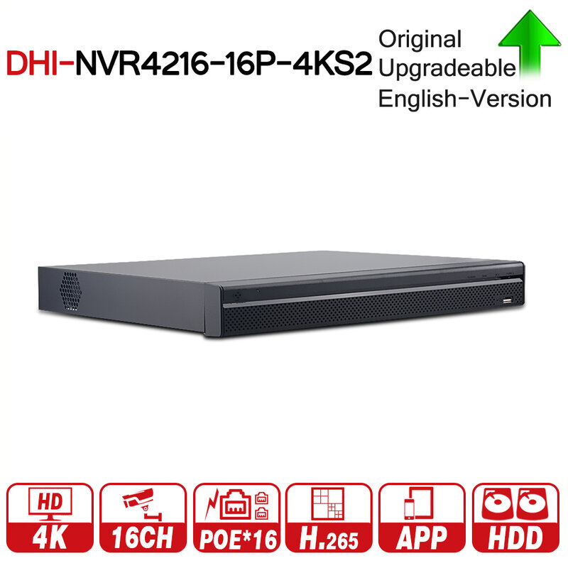 Сетевой видеорегистратор Dahua, 4K, 32 канала, 16 каналов, 8 каналов, 4K, NVR4232-16P-4KS2, NVR4216-16P-4KS2, NVR4208-8P-4KS2 с HDD, H.265, 2 SATA, для IP-камеры