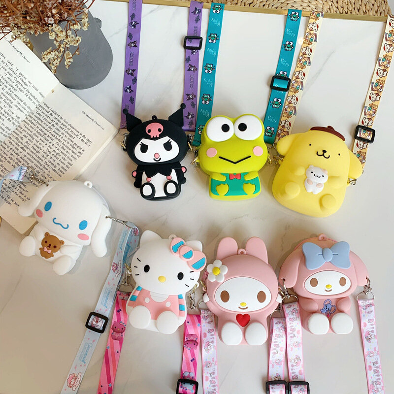 Sanrio-monedero de silicona de 7 estilos para niños, monedero de dibujos animados, bonito bolso de hombro de Hello Kitty, regalo