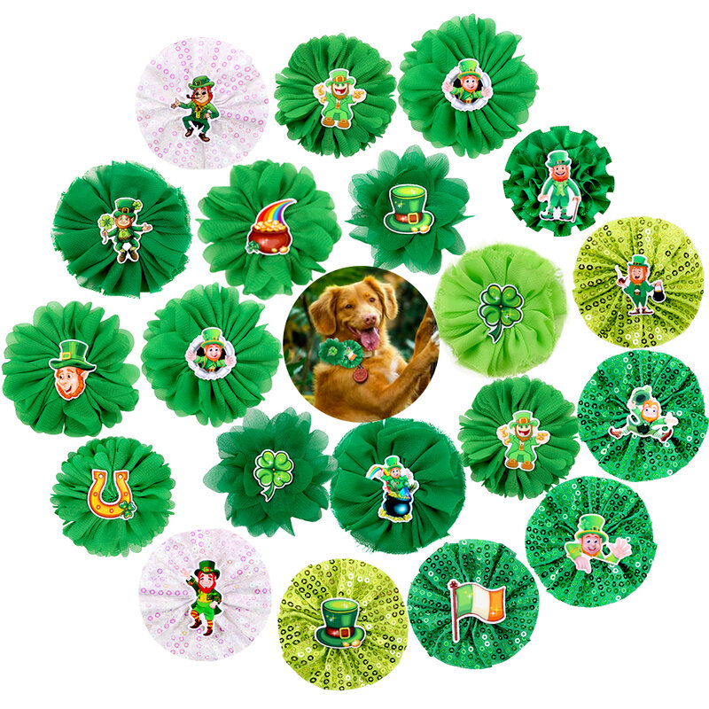 60Pcs St Patrick's Day Dog Supplies Flower Collar Removable Dog Collar Bow Ties Green Pet Dog Bowties Dog Collar Accessories