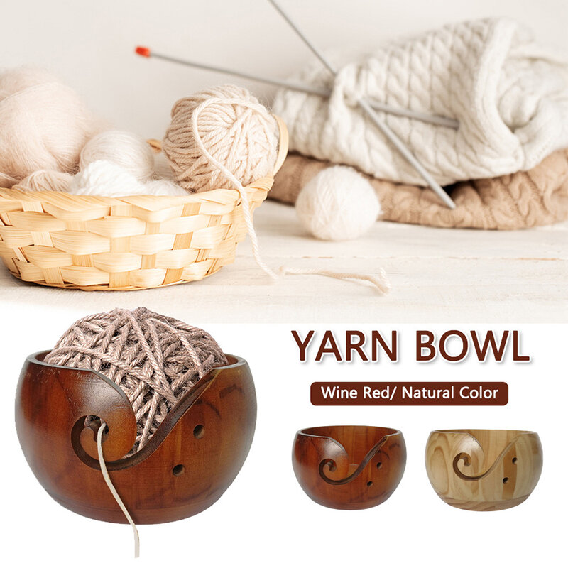 Natural Wood Yarn Bowl Hand Knitting Sewing Organizer Knitting Yarn Organizer Crochet Sewing Box Wool Shelf Yarn Storage Bowl
