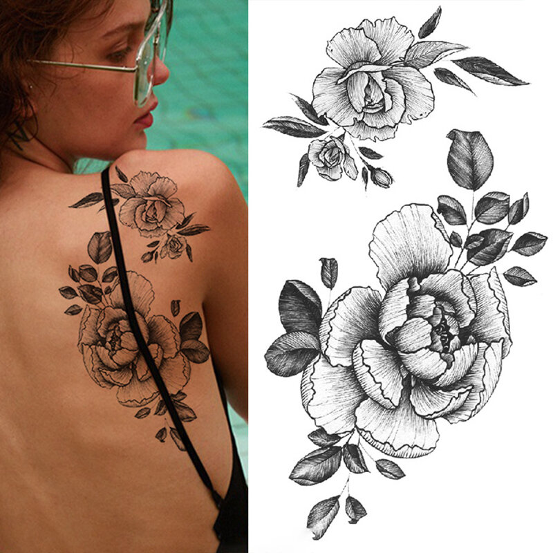 Tatuaje temporal impermeable con flores coloridas para mujer, calcomanía Sexy con letras de serpiente rosa, tatuajes corporales, tatuajes falsos de brazo completo, XQB