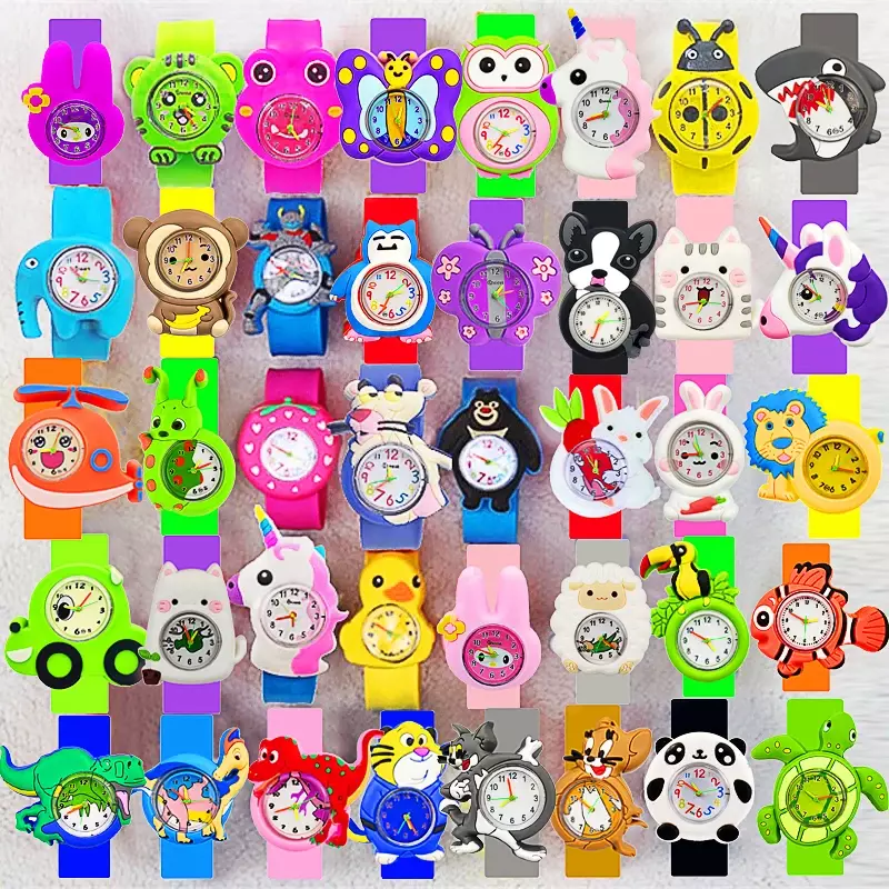 귀여운 100 패턴 어린이 시계 아기 학습 시간 장난감 소년 소녀 키즈 디지털 시계 어린이 Patted 슬랩 시계 생일 선물 시계