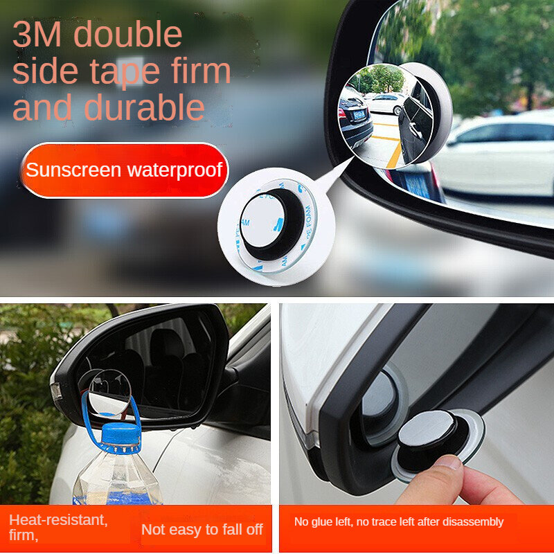 2 Buah Cermin HD Kepala 360 Derajat untuk Mobil, Tanpa Bingkai Terbalik, Sudut Lebar Sangat Tipis, Kaca Spion Cembung Bulat, Aksesori Mobil