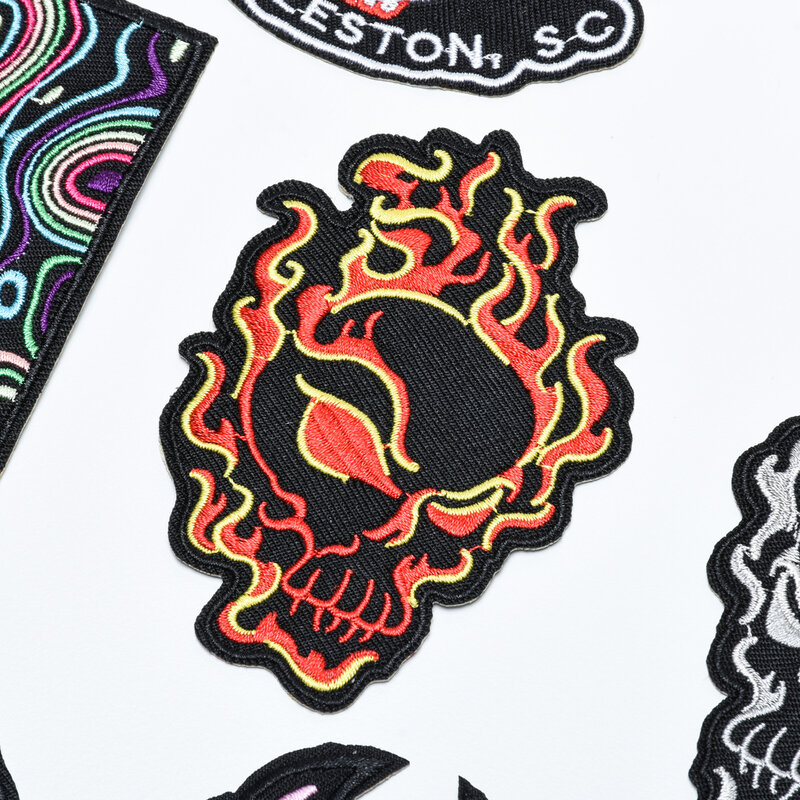Ghost fire skull punk Ironing On Patches Star Stripe Stickers Embroidered for Clothes hat Pants Bags Appliques Badge decor patch
