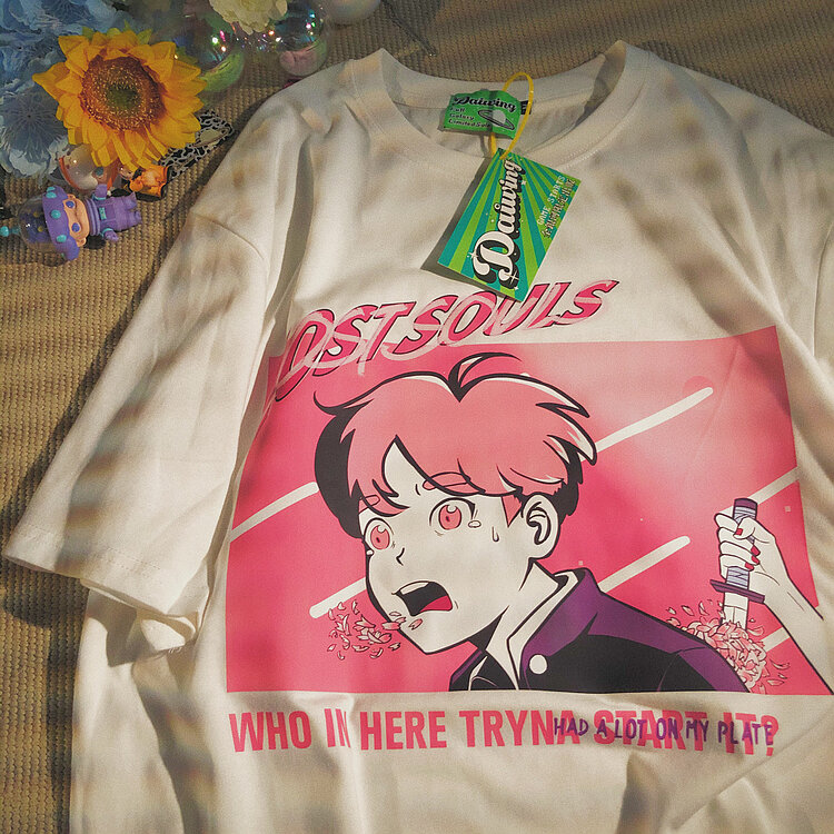 Camiseta Harajuku de Hip-Hop para hombre, Camiseta con estampado de Anime japonés, camiseta de manga corta, camisetas holgadas informales de verano