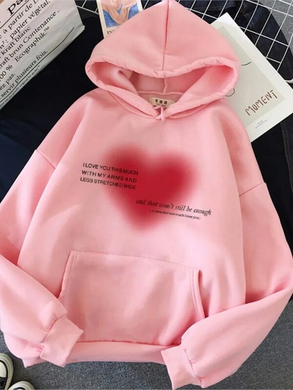 Heart letter print hooded sweatshirt casual grunge women clothes winter plus velvet oversize sweet y2k hip-hop female sweatshirt