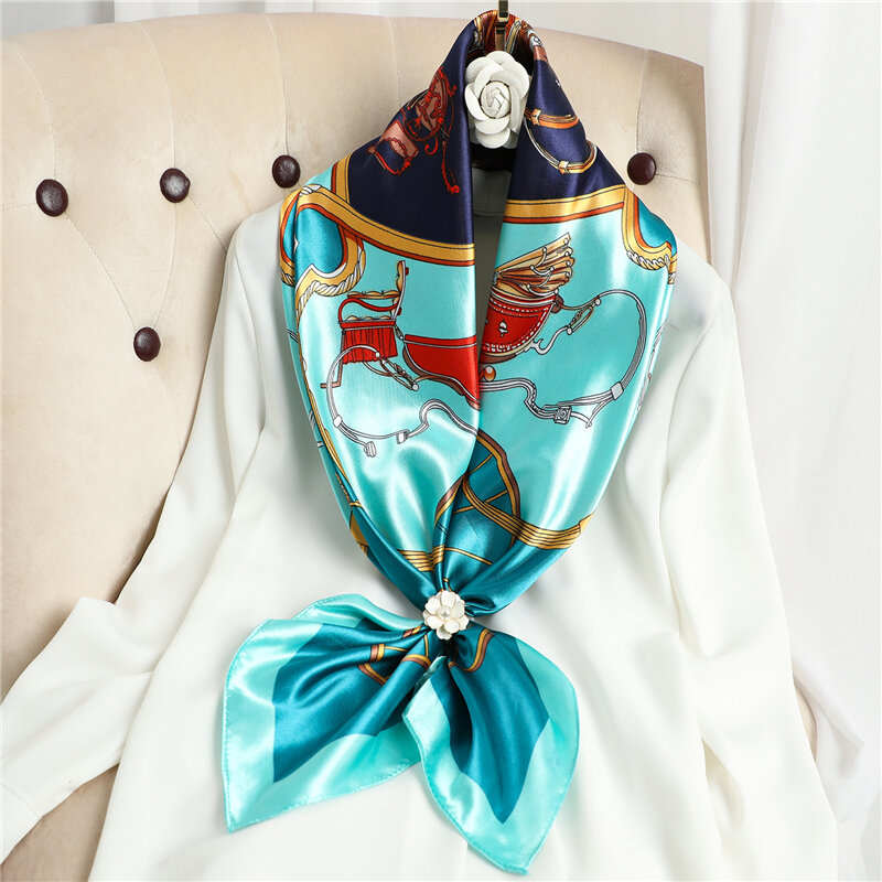 90*90cm luksusowe marki Satin Silk plac szalik kobiety hidżab chustka z pałąkiem na głowę szale Wrap apaszka pani opaska do włosów zespół Foulard