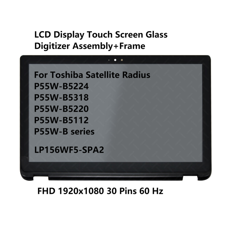 LCD 디스플레이 터치 스크린 유리 디지타이저 어셈블리 + 프레임 도시바 위성 반경 P55W-B5224 P55W-B5318 P55W-B5220