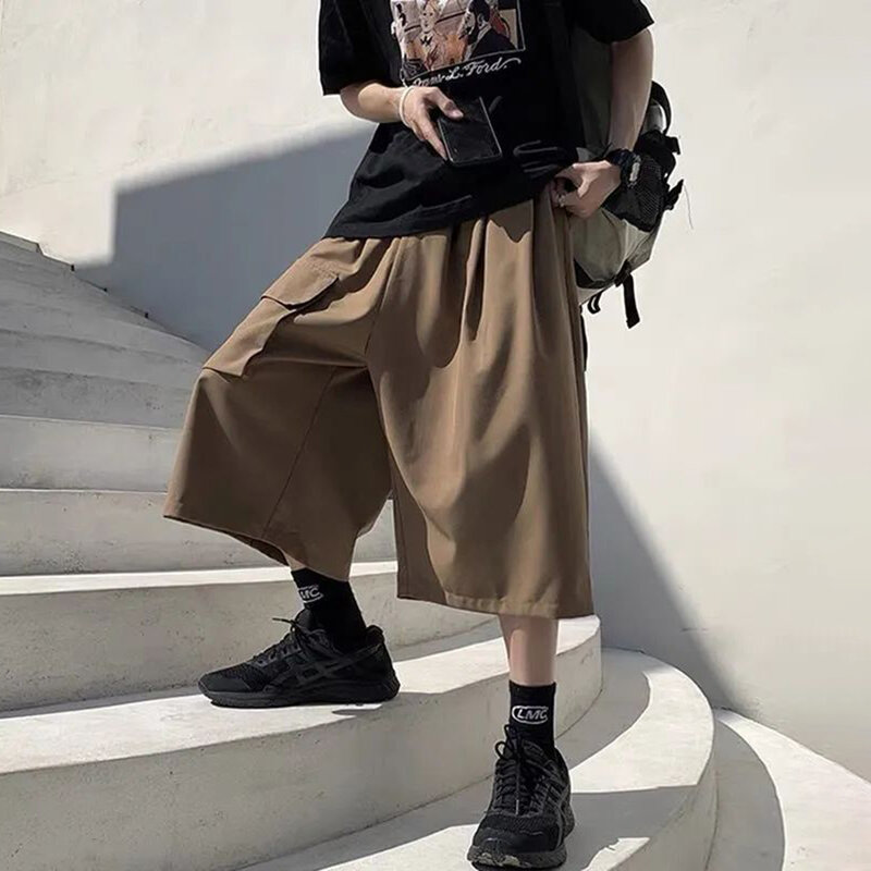 Tide Brand Straight Cargo Shorts Men's Summer New Plus Fat Oversized Wide-leg Casual Pants Hong Kong Style Loose Cropped Pants
