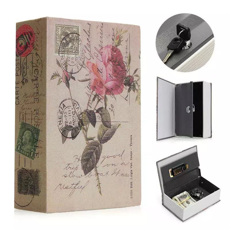 Mini Secret กล่องปลอม.La Book Book กรณีเหรียญเงินกล่อง Organizer Home Safe Key Lock ความปลอดภัย114*80*45มม
