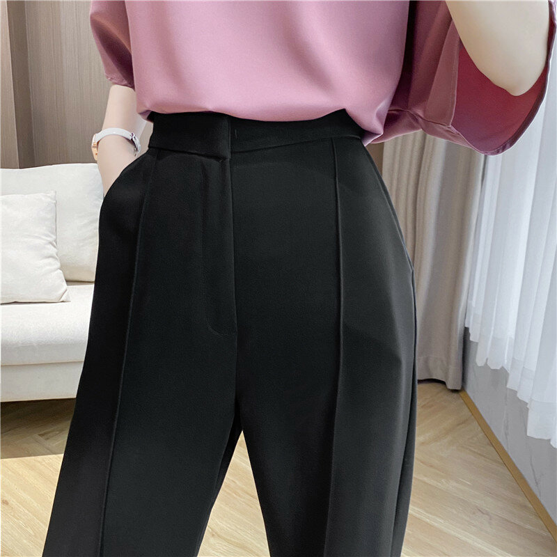Black Straight Suit Pants Women 2023 Wide-leg Trousers Spring  Autumn Commuting Drape Slim Casual Long High Waist Office Lady