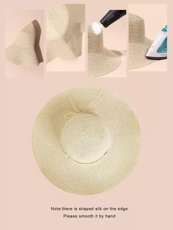 Faux Pearl & Shell Decor Straw Hat